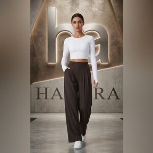 Authentic Halara designer brown High Waisted Pocket Wide Leg Work Pants sz 4 P